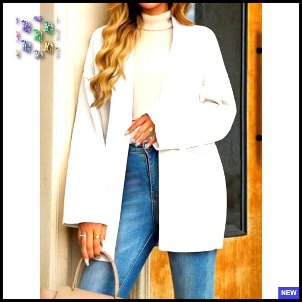Oversized Open Front Cardigan Shawl Sweater Knit Fall Outerwear with Pockets - Picture 4 of 7